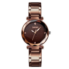 SKMEI moda de aço inoxidável para senhora elegante relógio luxuoso de quartzo estrelado reloj mujer 9180